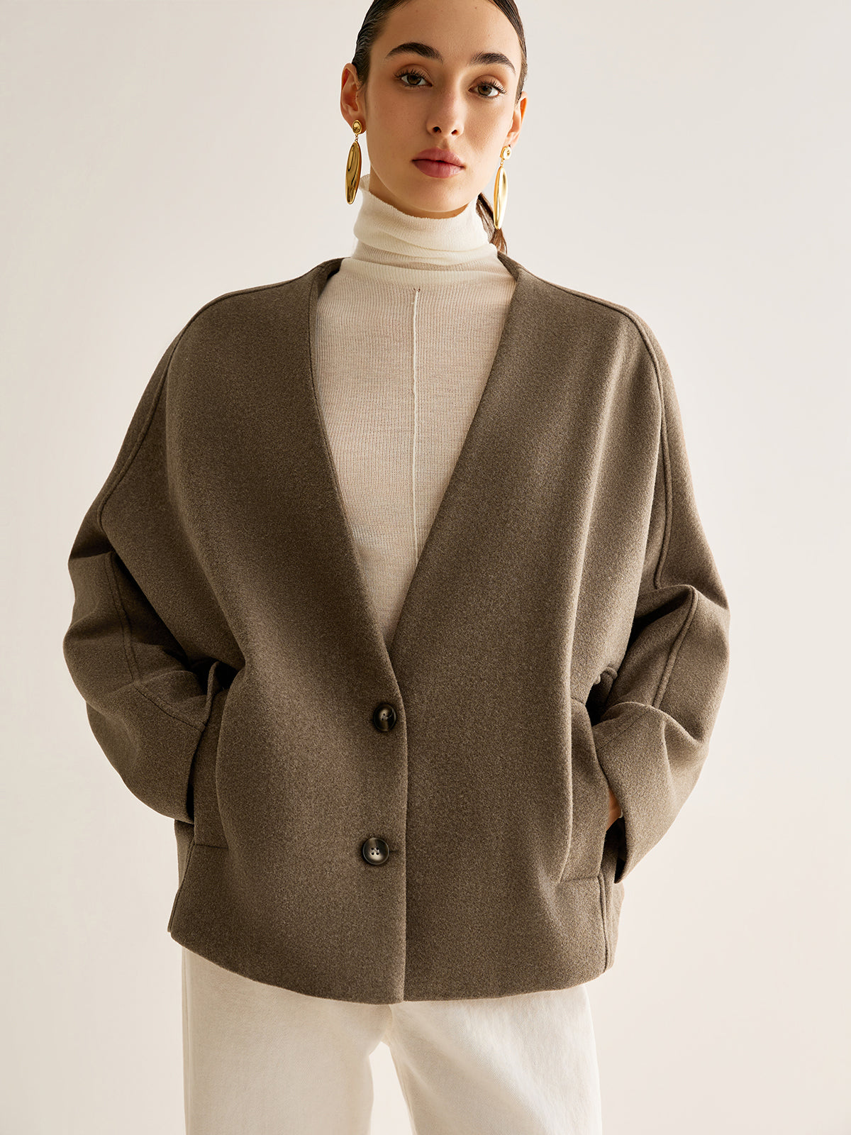 V-Neck Loose Warm Jacket-Massicos