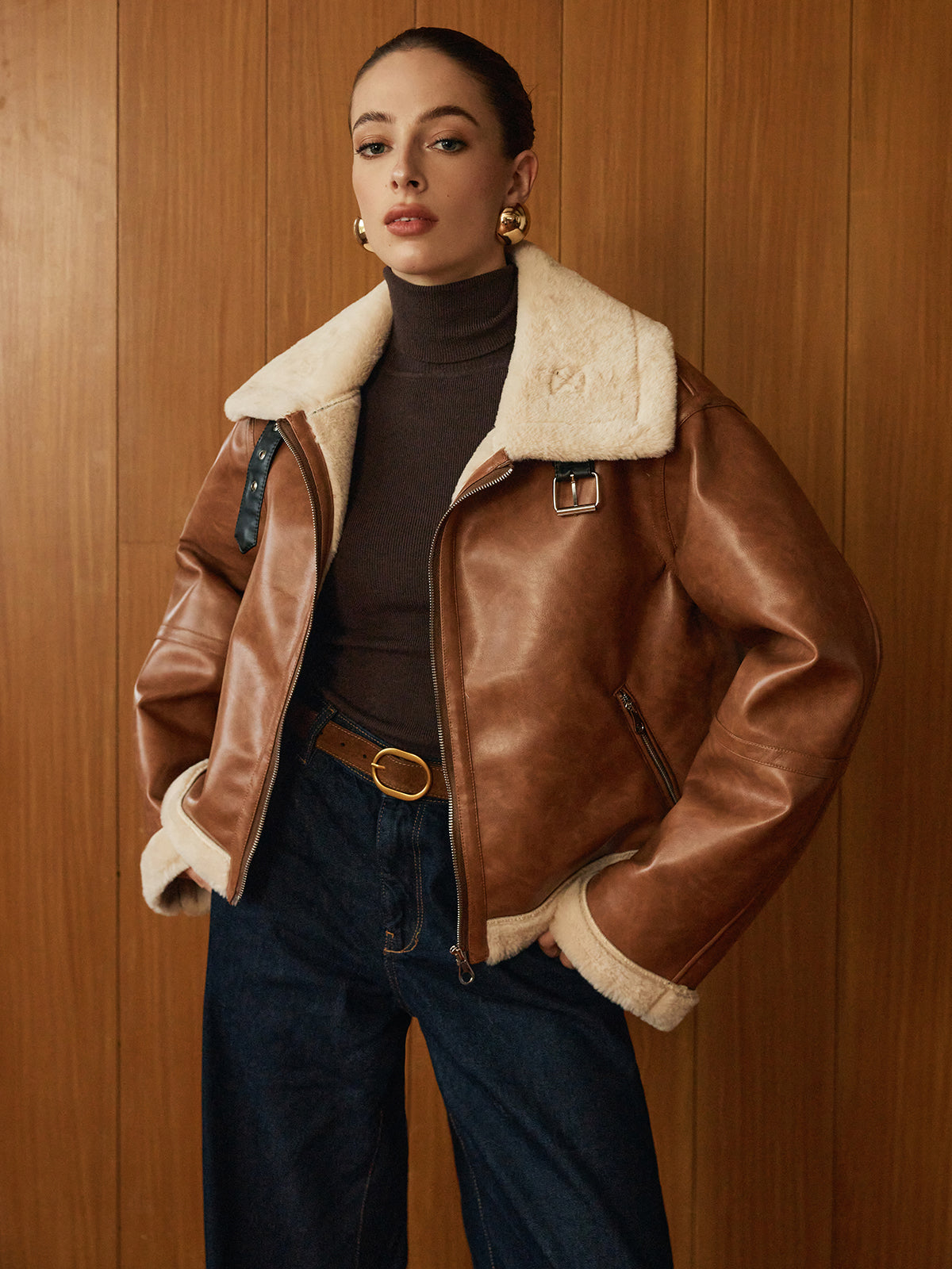 Minky Faux Leather Zipper Jacket-Massicos