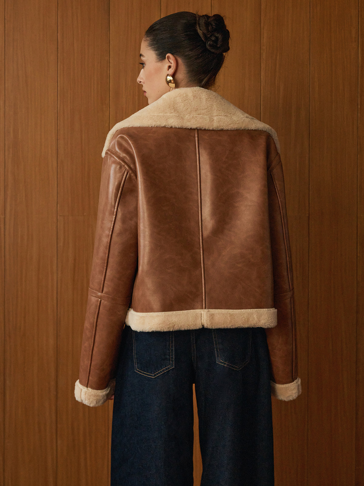 Minky Faux Leather Zipper Jacket-Massicos