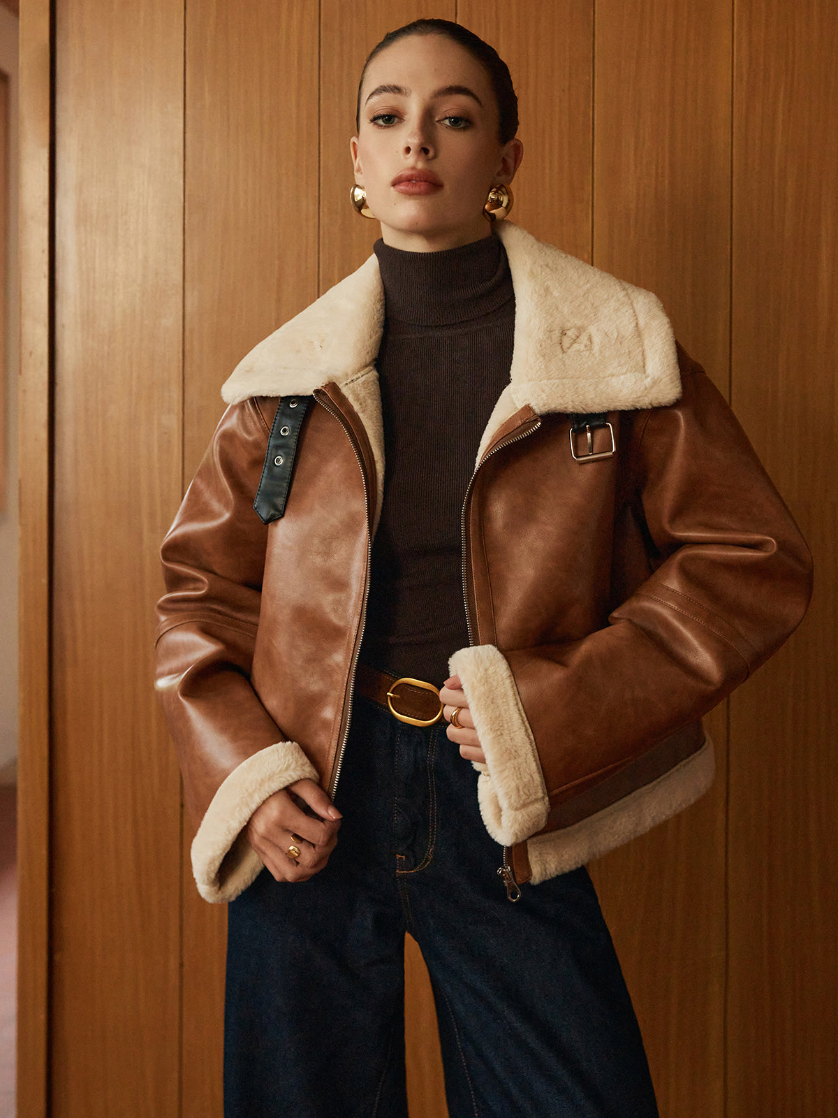 Minky Faux Leather Zipper Jacket-Massicos