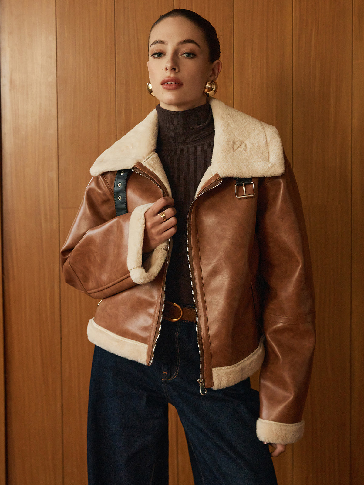 Minky Faux Leather Zipper Jacket-Massicos
