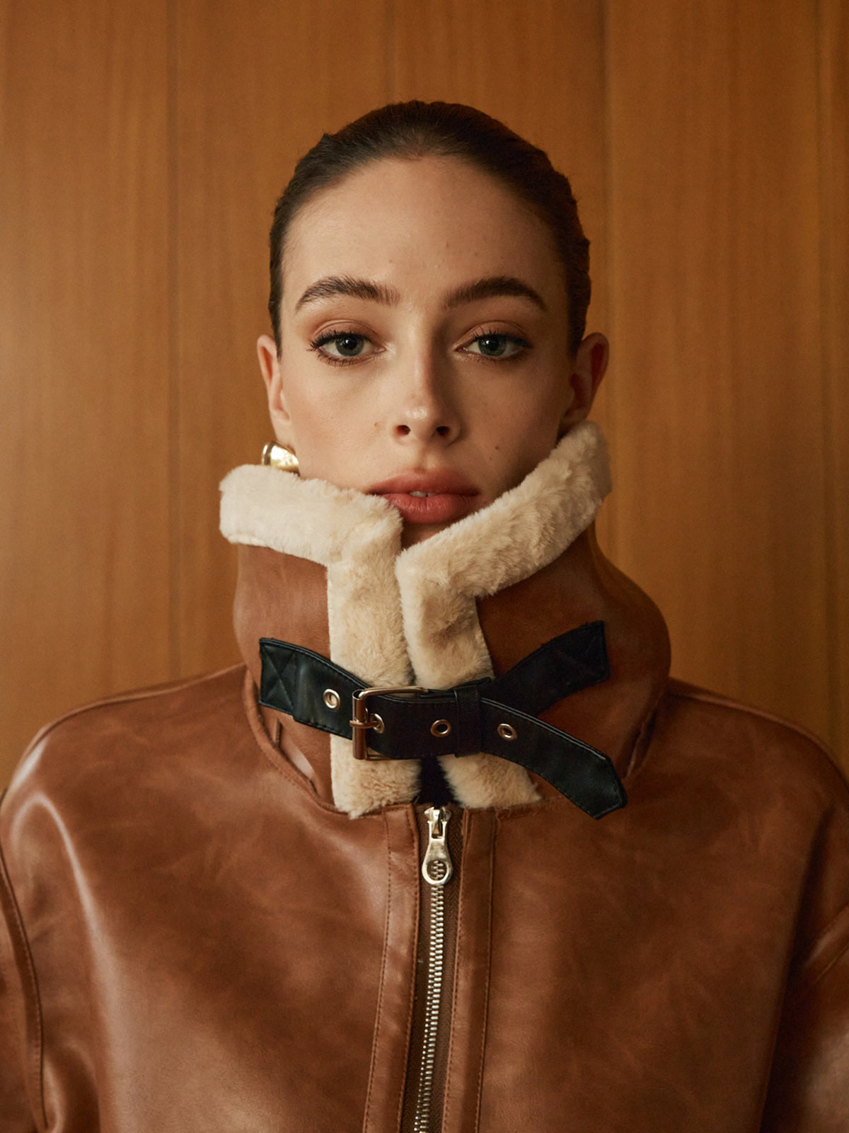 Minky Faux Leather Zipper Jacket-Massicos