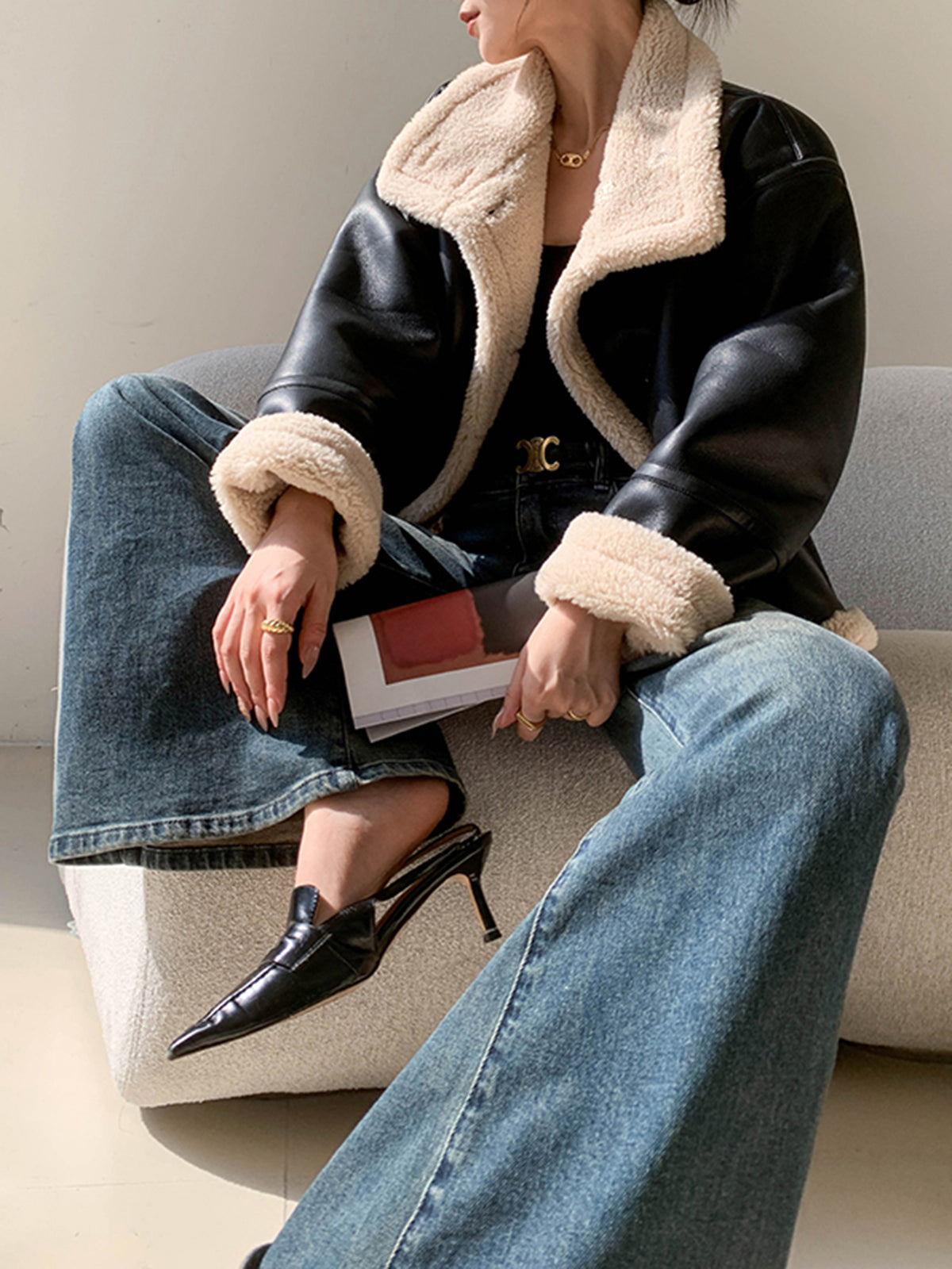 Fleece Lined Faux Leather Jacket-Massicos