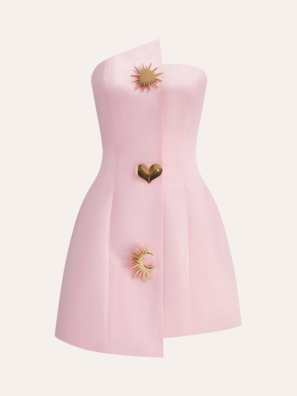 Satin Asymmetrical Embellished Strapless Dress-Massicos