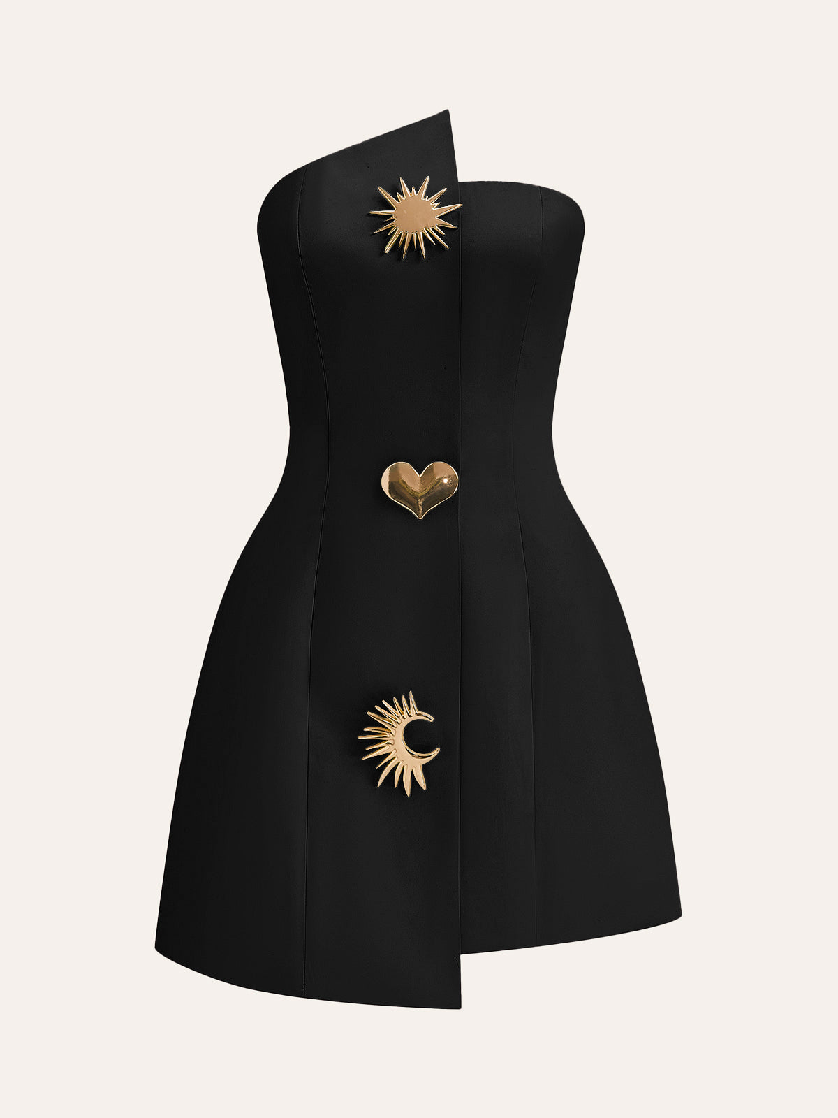Satin Asymmetrical Embellished Strapless Dress-Massicos