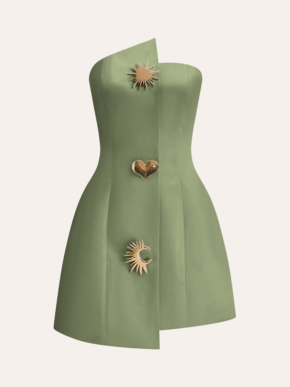 Satin Asymmetrical Embellished Strapless Dress-Massicos