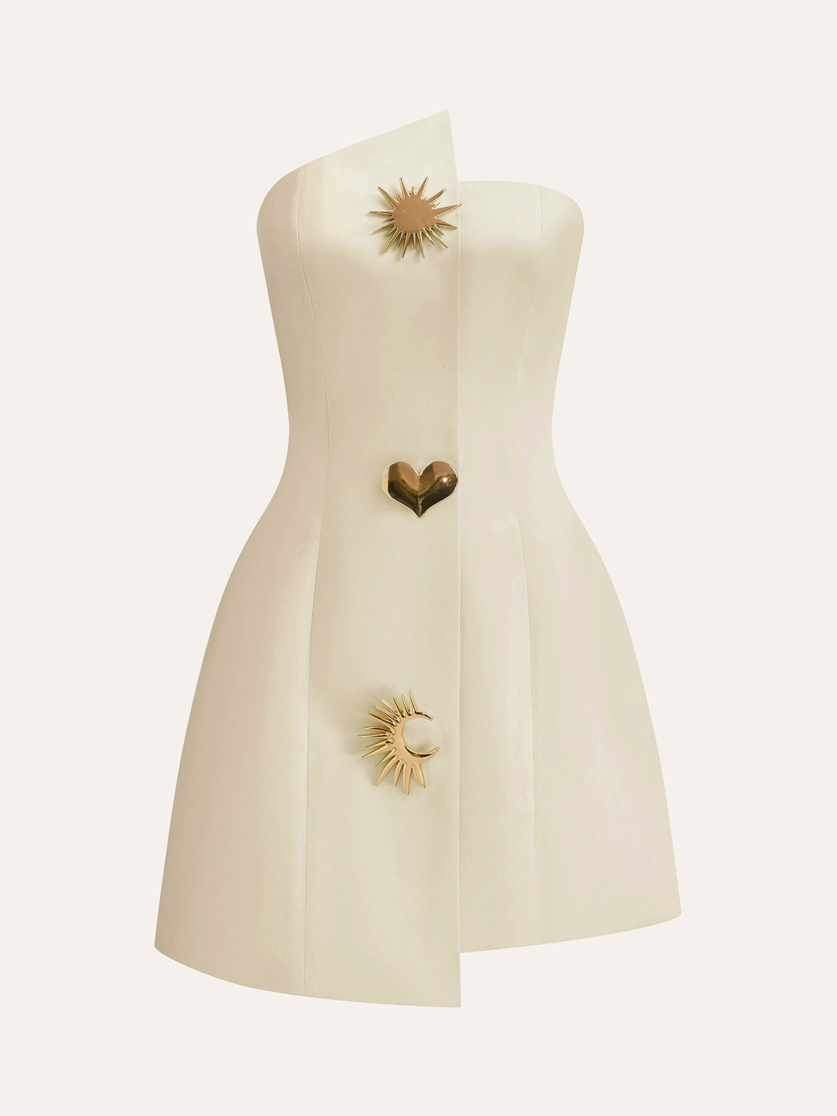 Satin Asymmetrical Embellished Strapless Dress-Massicos