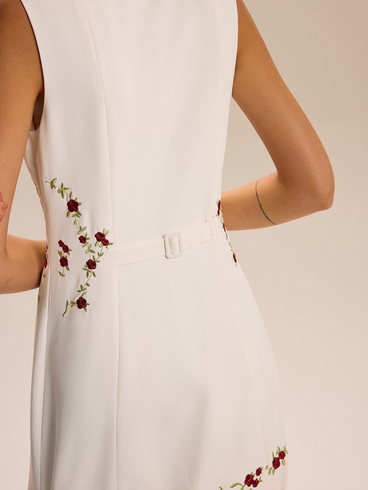 Embroidered Floral Mini Dress-Massicos