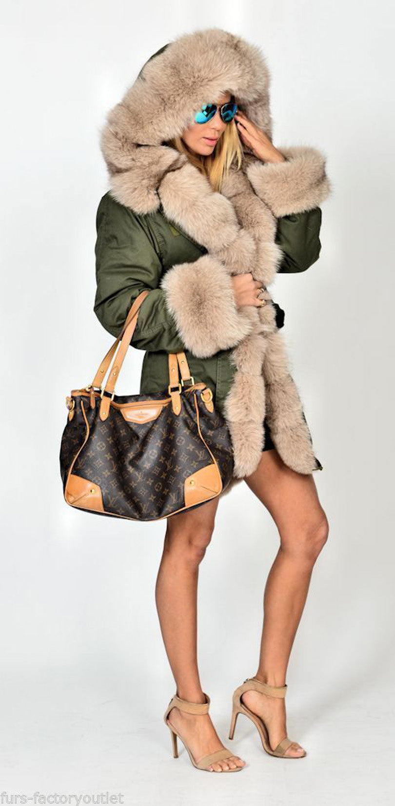 Callistari Womens Button Parka Anorak Hoodies Winter Long Fur Lining Coats Jackets Overcoat Outwear-CALLISTARI