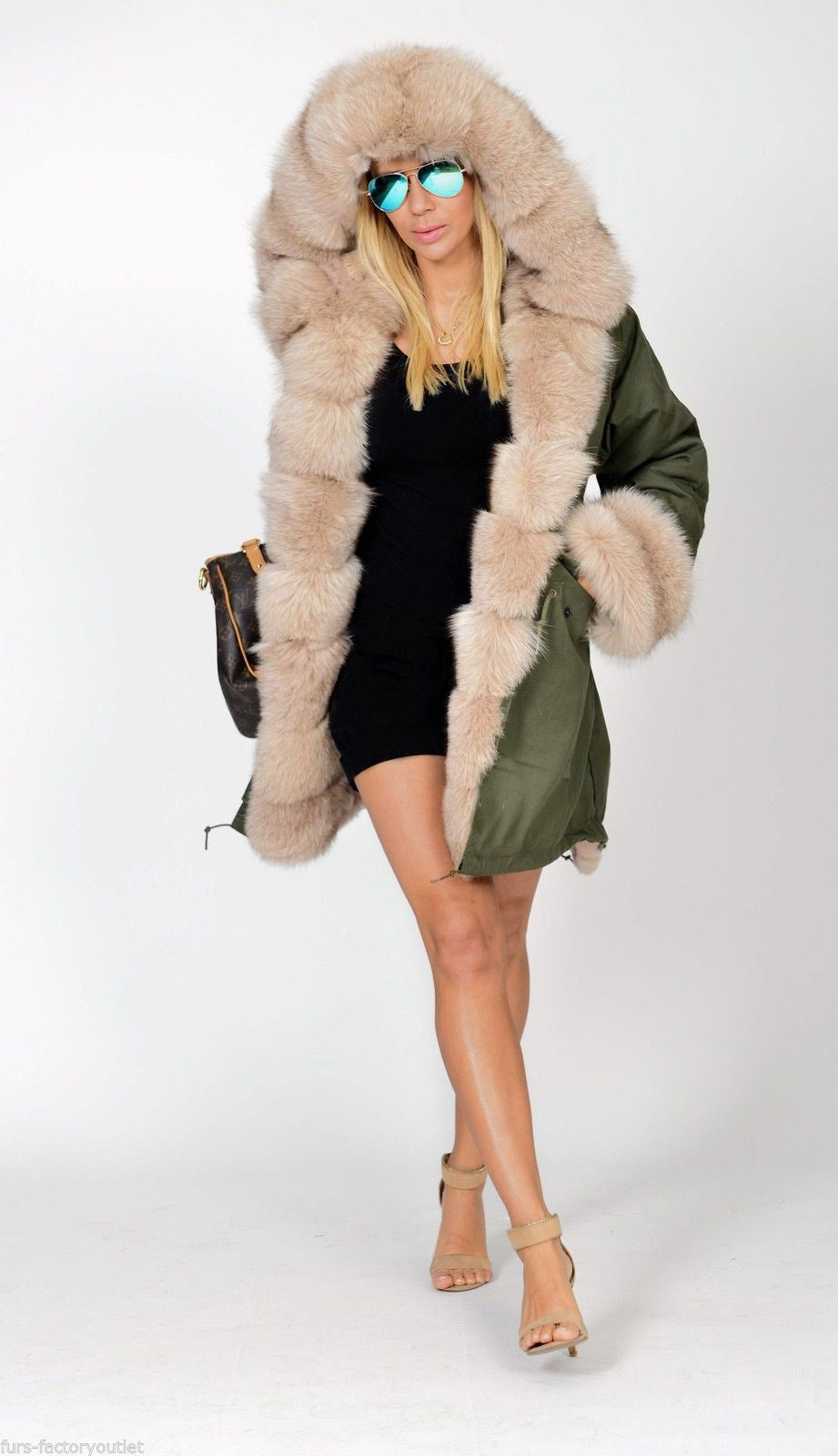 Callistari Womens Button Parka Anorak Hoodies Winter Long Fur Lining Coats Jackets Overcoat Outwear-CALLISTARI