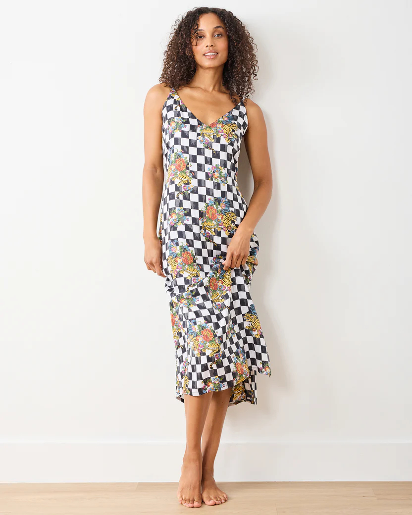 Checkered Leopard Floral Print Pajama Set