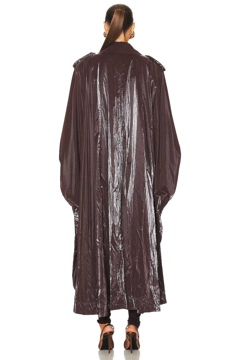 Shiny Burgundy Oversized Trench Coat