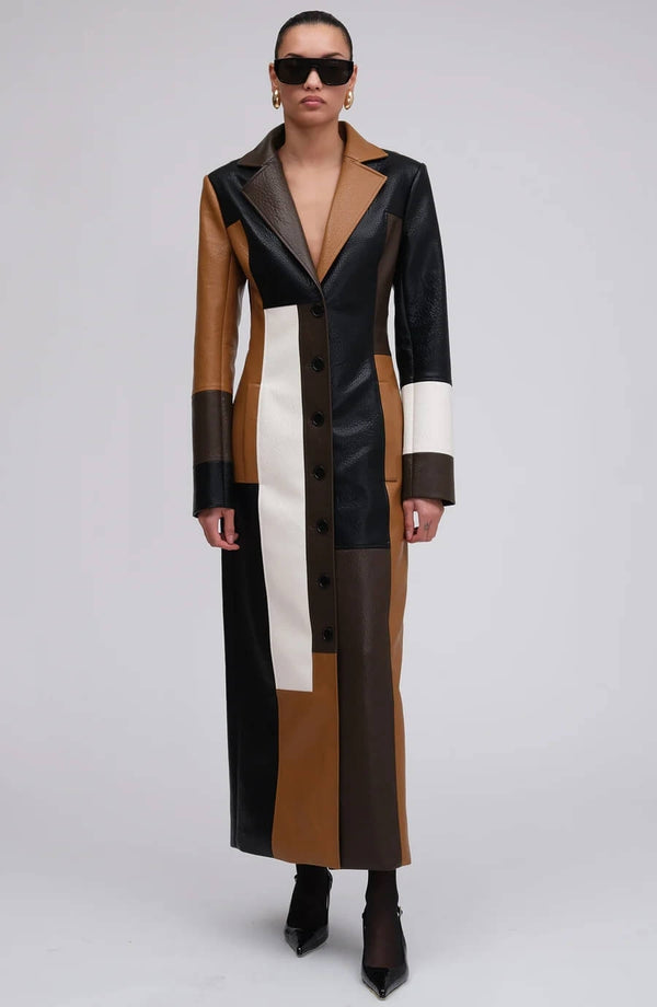 Color Blocked Leather Trench Coat-Massicos