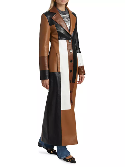 Color Blocked Leather Trench Coat-Massicos