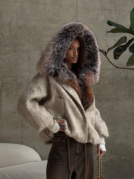 Faux Fur Wool Coat