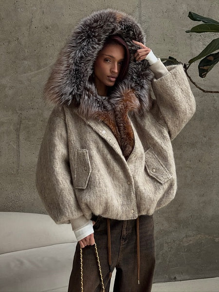 Faux Fur Wool Coat