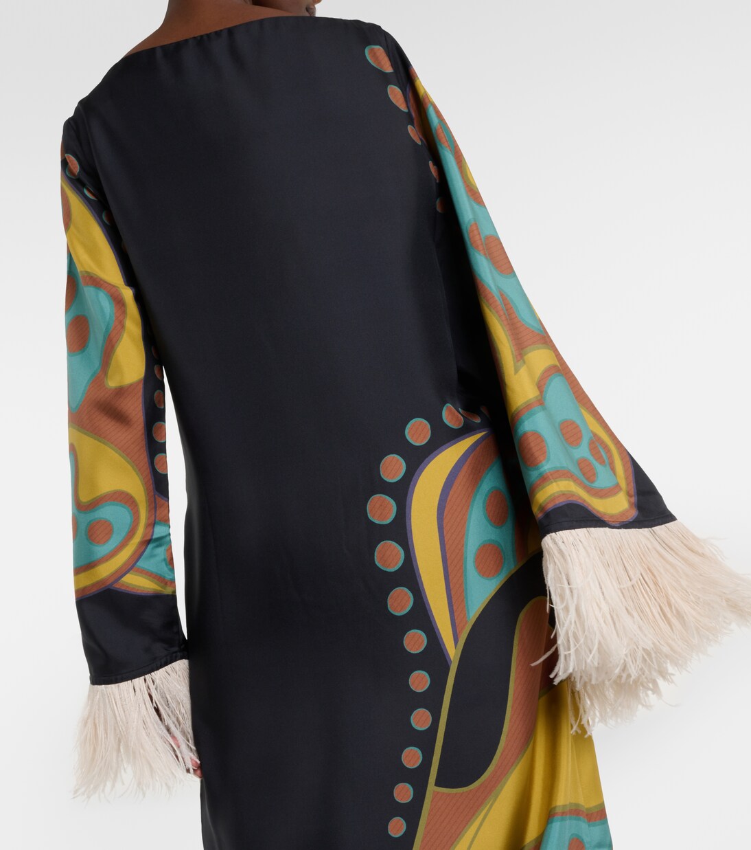 Opera feather-trimmed twill gown