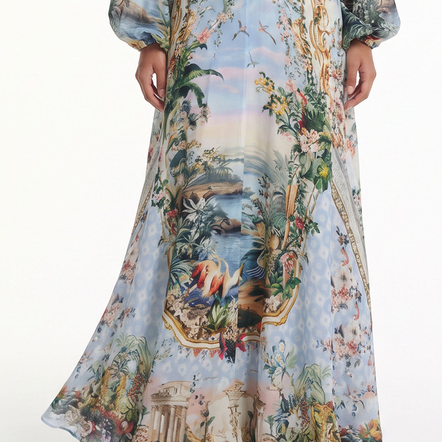 Light Blue Botanical Print Resort Skirt Set