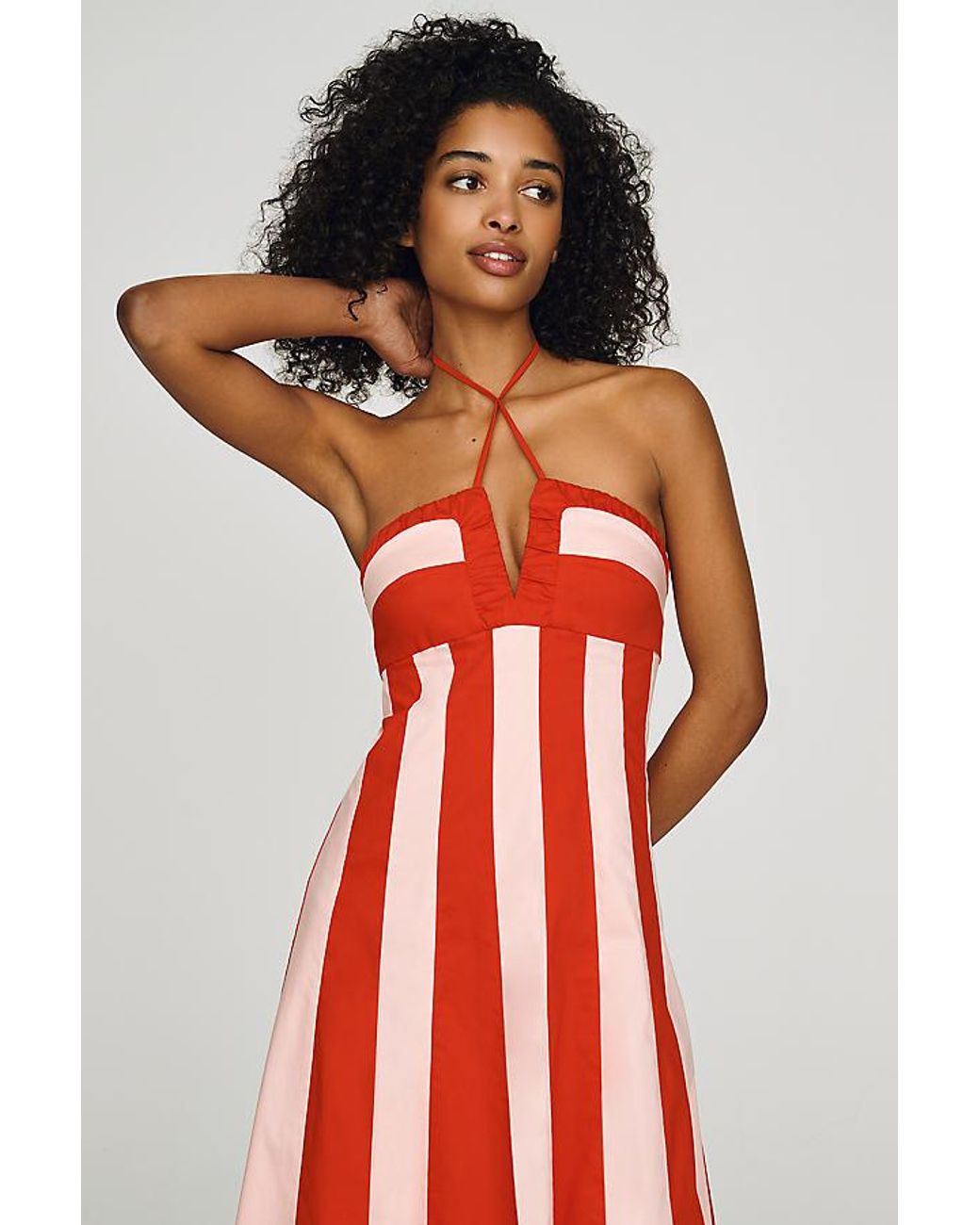 Red Refined Striped Midi Dress