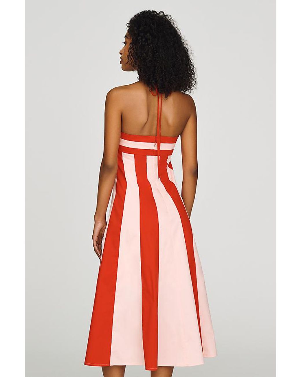 Red Refined Striped Midi Dress