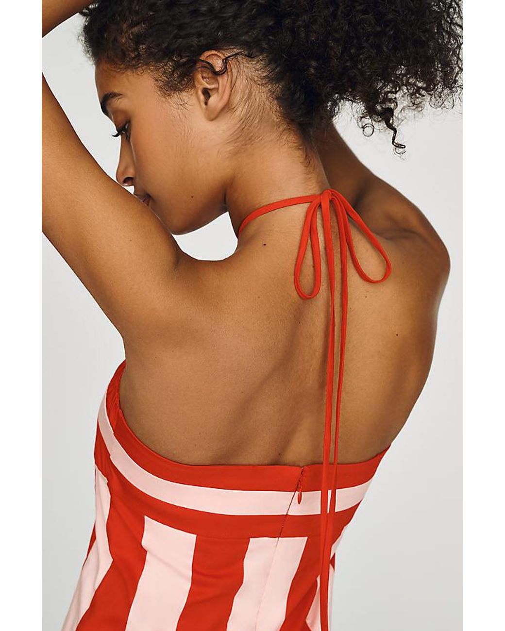 Red Refined Striped Midi Dress