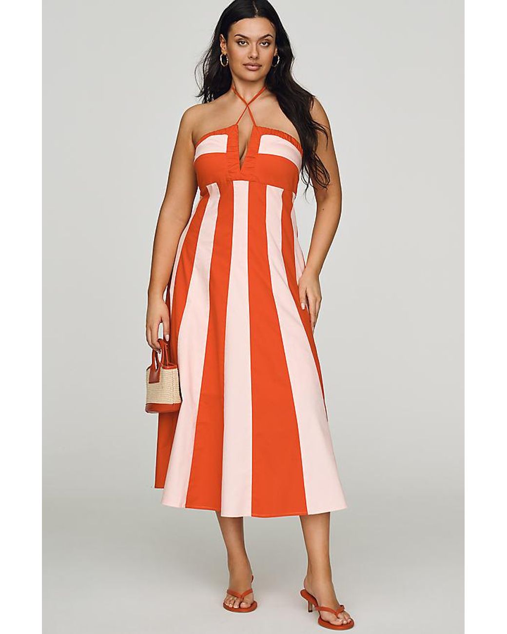 Red Refined Striped Midi Dress