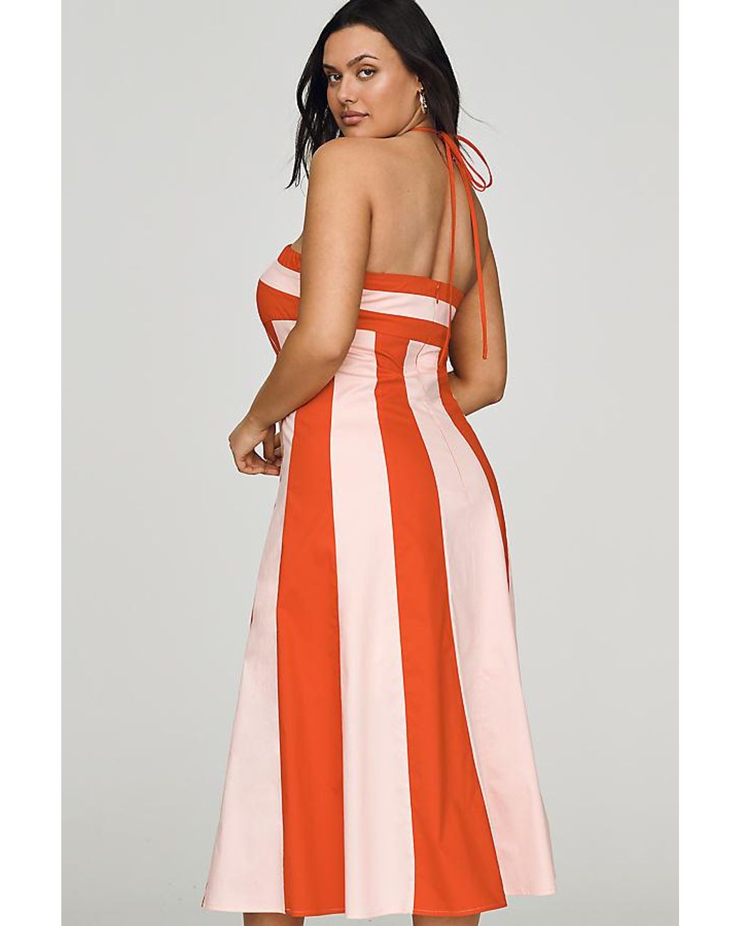 Red Refined Striped Midi Dress
