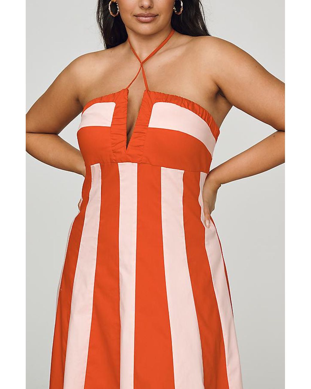 Red Refined Striped Midi Dress