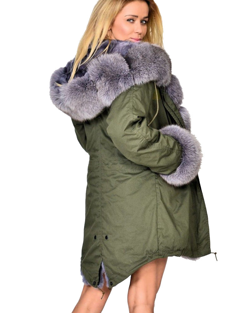 Trafni Ladies Winter Women Thicken Warm Coat Hood Parka Long Jacket Outwear Size S-XXXL-Massicos