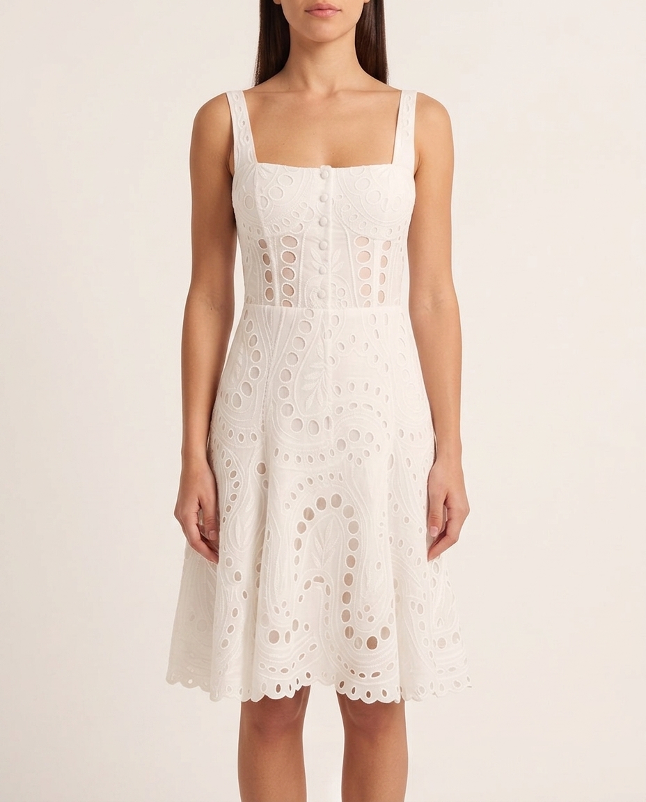 White Soft Embroidered Midi Dress