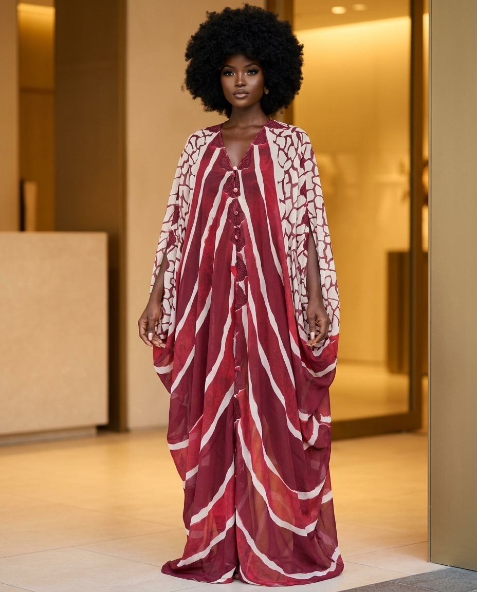 Deep Burgundy Red Polished Embroidered Maxi Dress