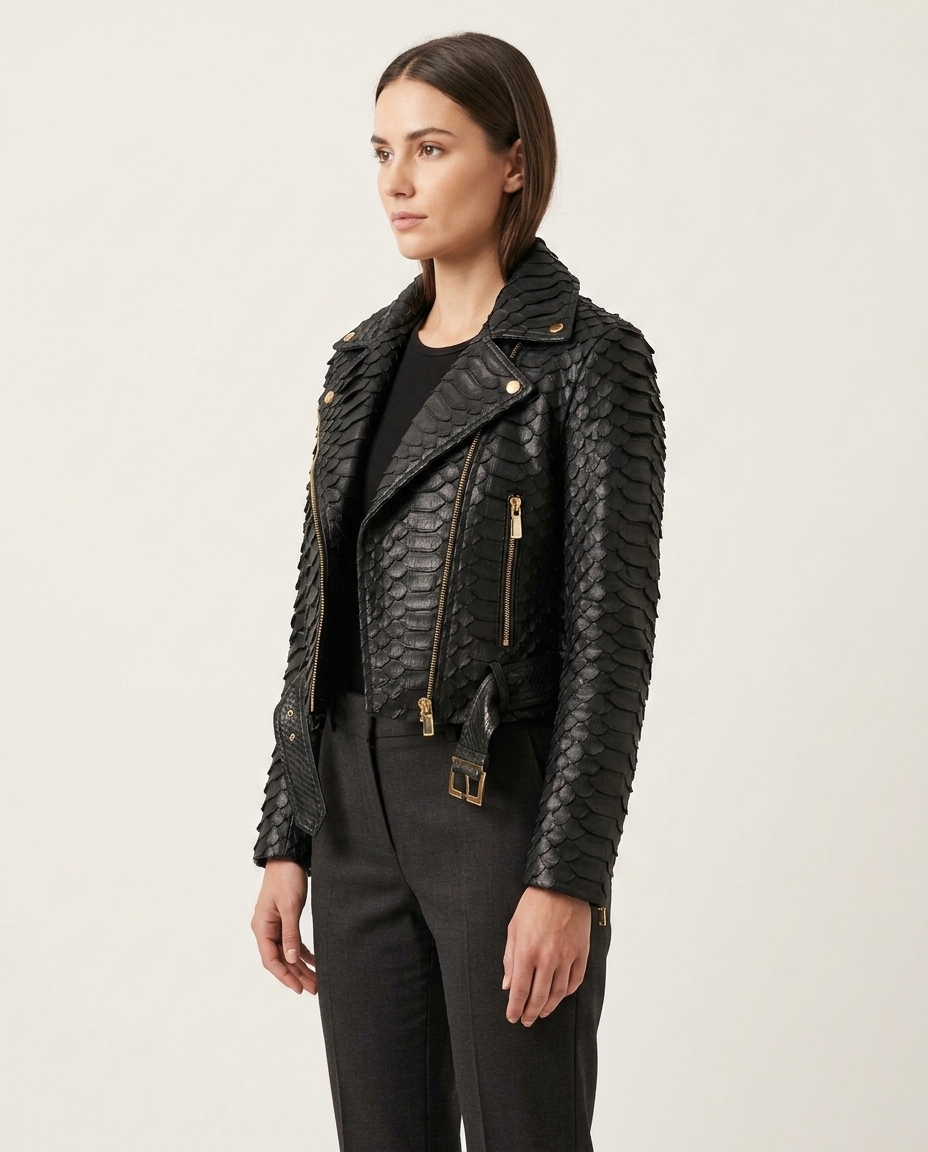 Dark Grey Crocodile Embossed Leather Jacket