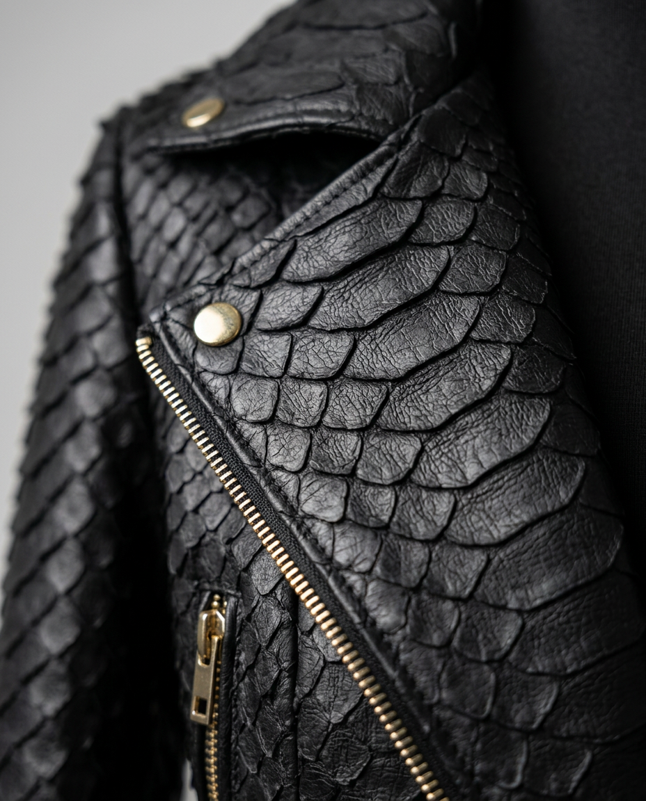 Dark Grey Crocodile Embossed Leather Jacket