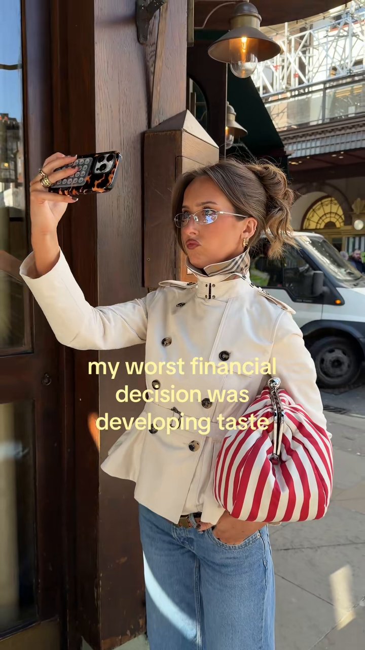 Short Double-Breasted Belted Cotton Jacket, Classic Off-White