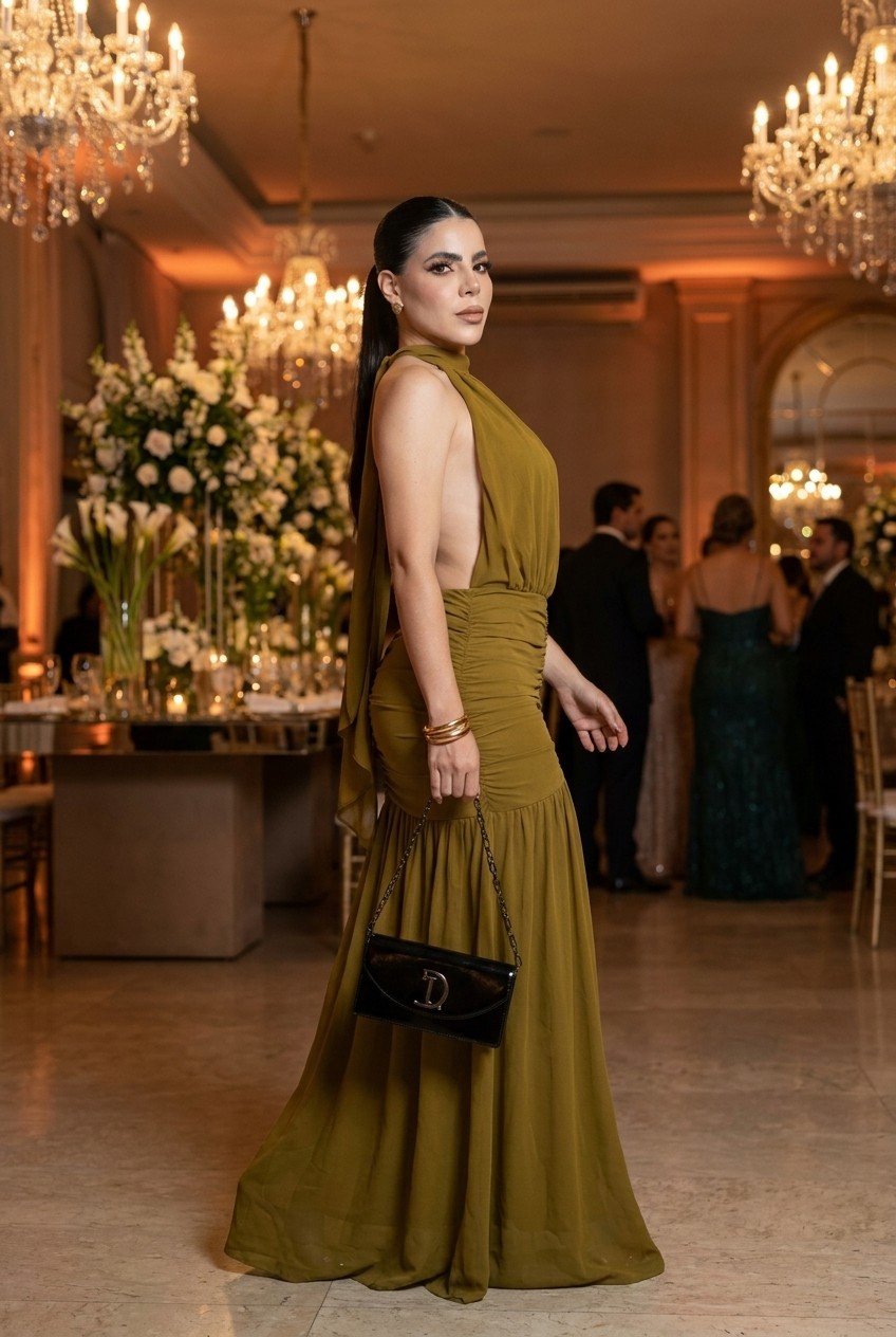 Mustard Backless Open-Back Halter Maxi Dress