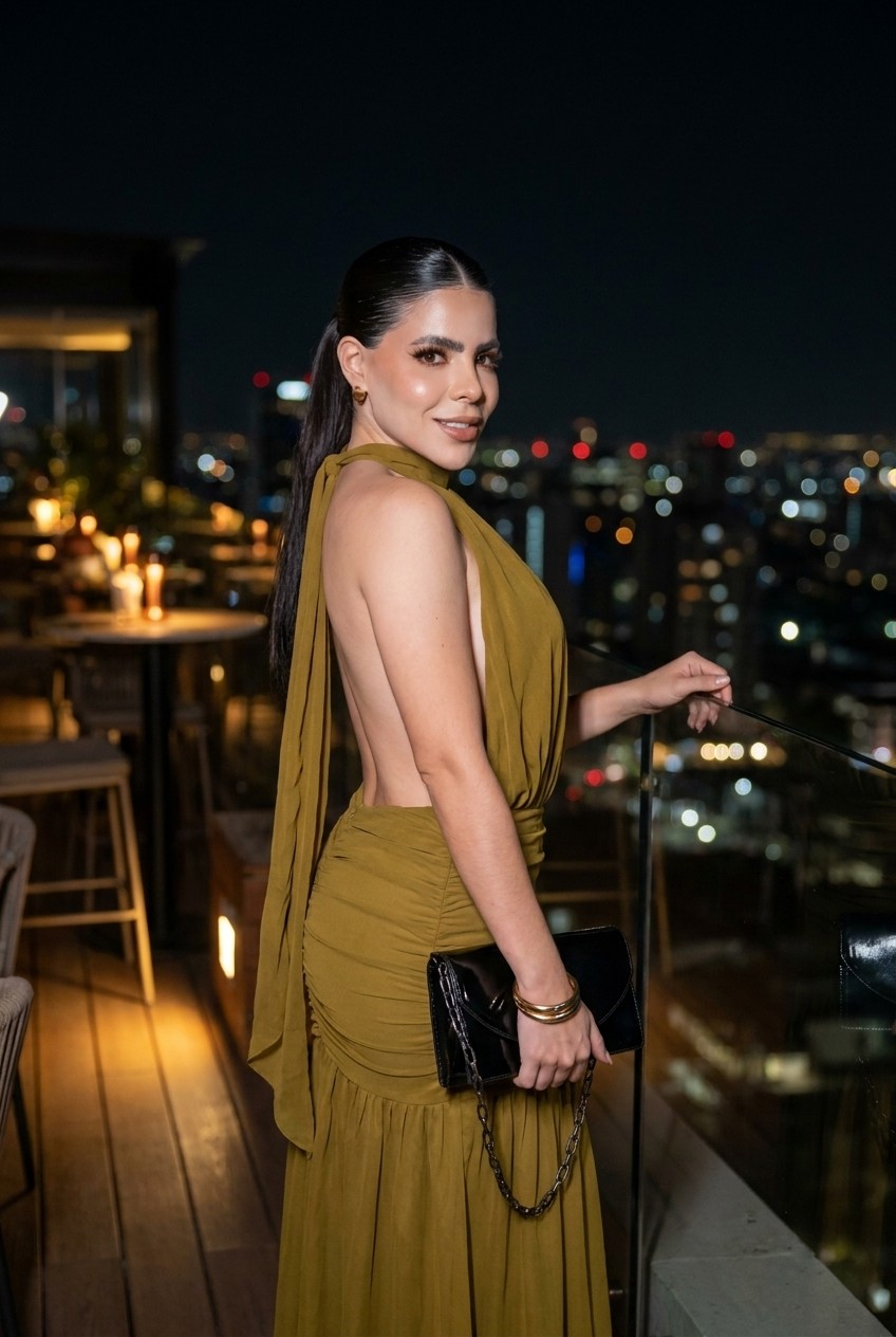 Mustard Backless Open-Back Halter Maxi Dress