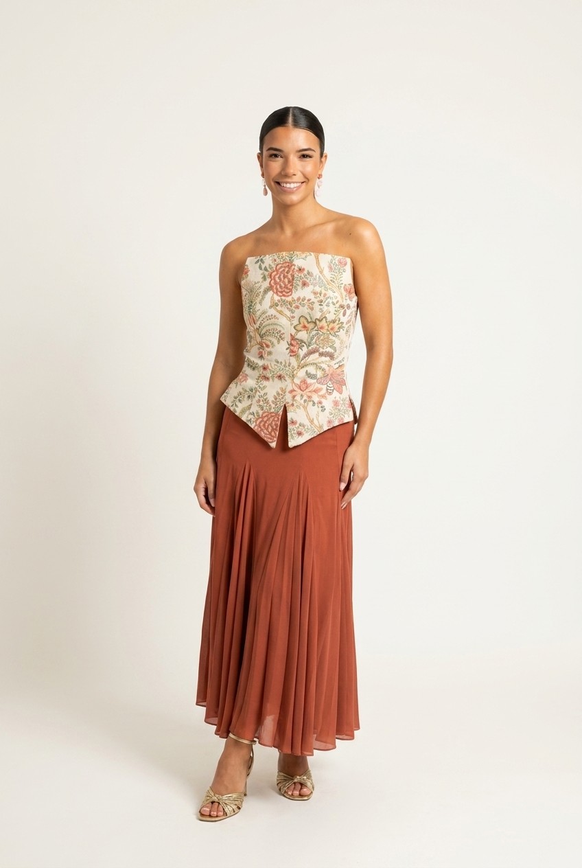 Floral Structured Peplum Hem Skirt Set