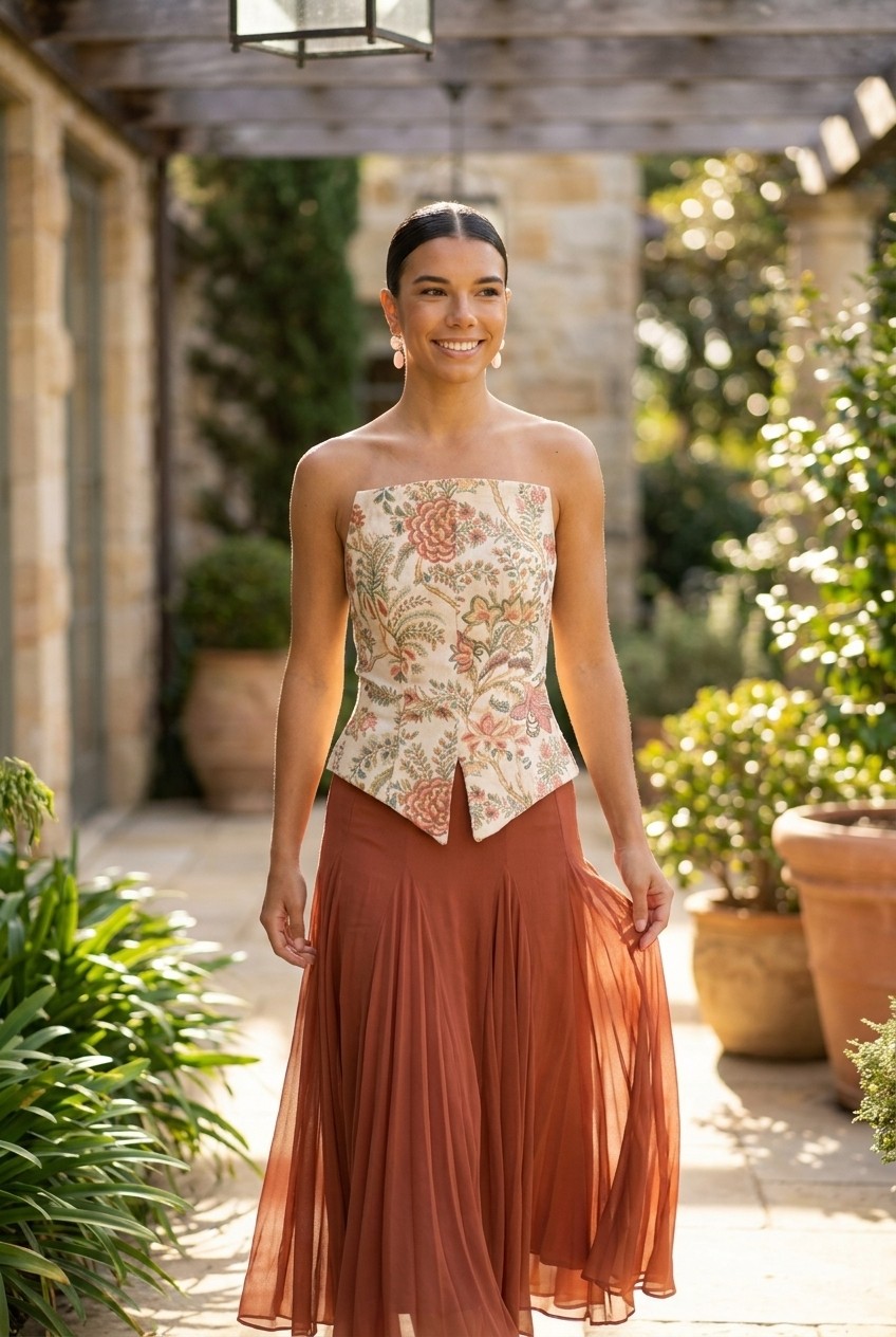 Floral Structured Peplum Hem Skirt Set