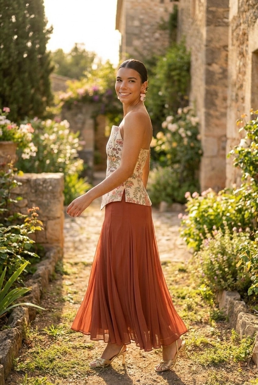 Floral Structured Peplum Hem Skirt Set