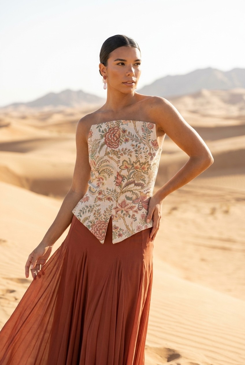 Floral Structured Peplum Hem Skirt Set