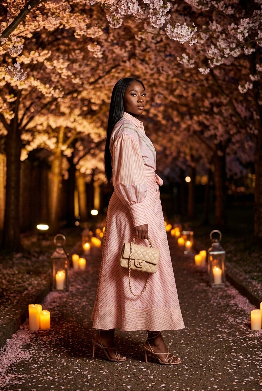 Pink Striped Wrap Belted Maxi Dress
