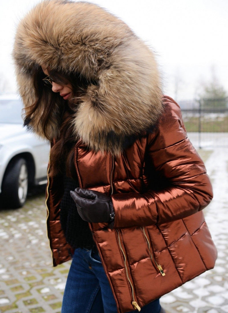 Trafni Womens Down Jacket Vintage Big Fur Collar Warm Hooded Quilted Puffer Coat Outwear S-XXXL-Massicos