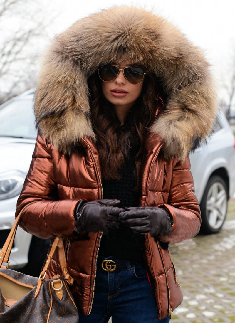 Trafni Womens Down Jacket Vintage Big Fur Collar Warm Hooded Quilted Puffer Coat Outwear S-XXXL-Massicos