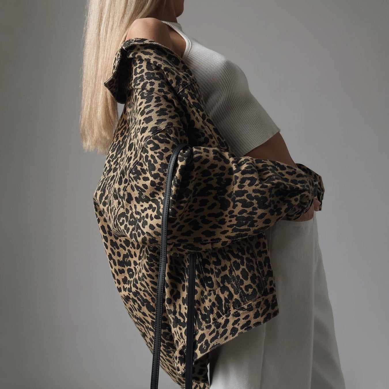 Vintage Street Casual Leopard Print Denim Jacket-CALLISTARI