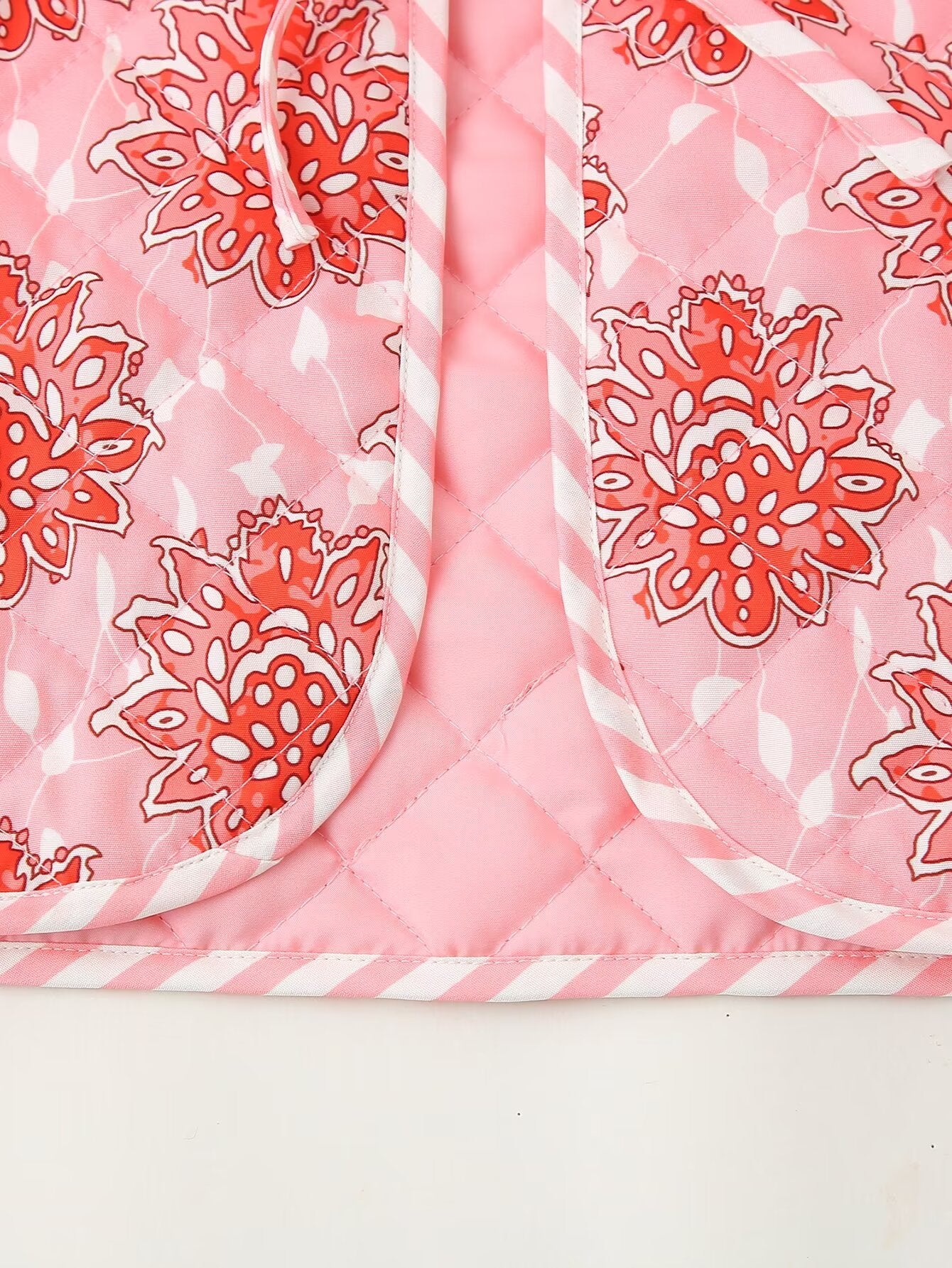 Pink Floral Print Lace-Up Quilted Thin Waistcoat-CALLISTARI