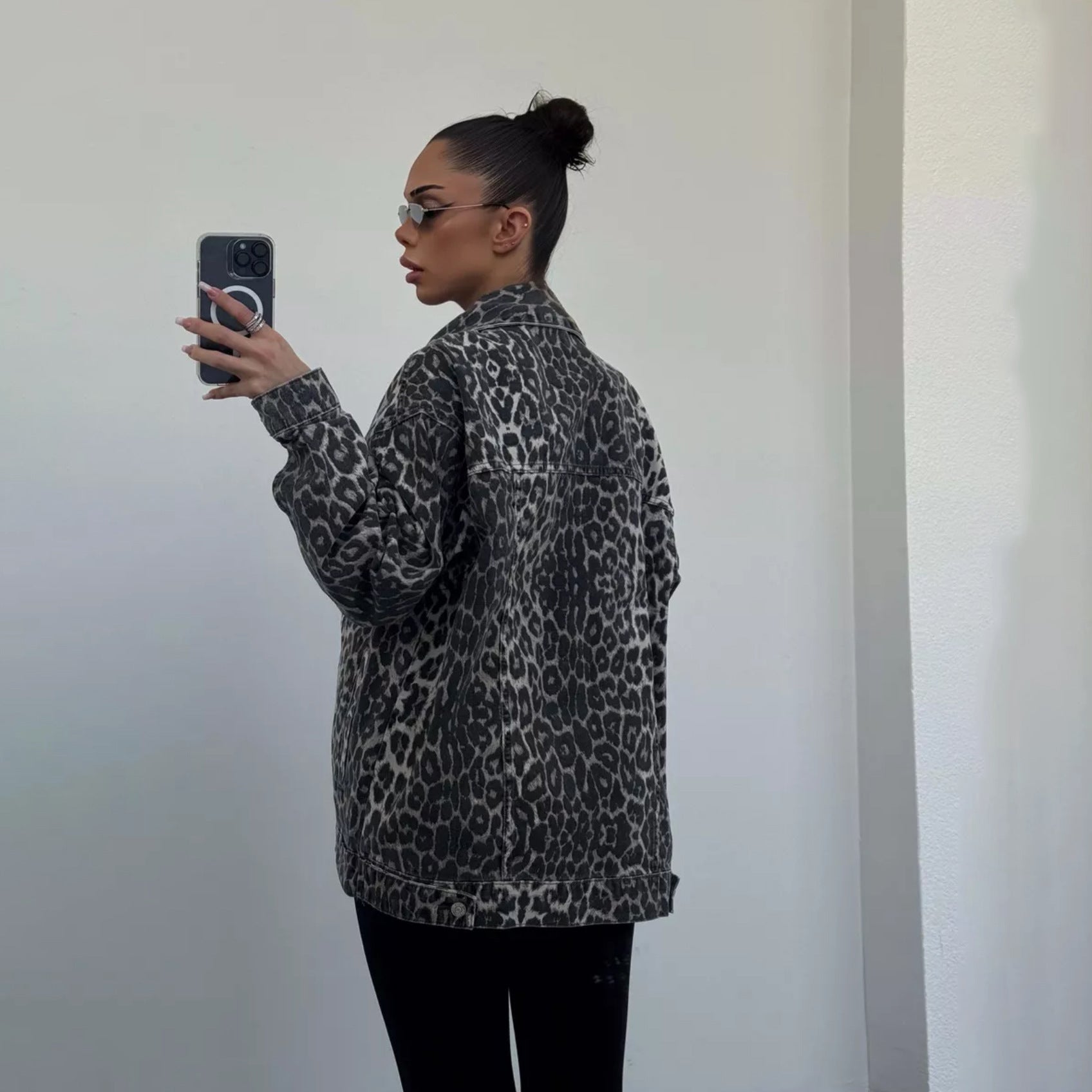 Vintage Street Casual Leopard Print Denim Jacket-CALLISTARI