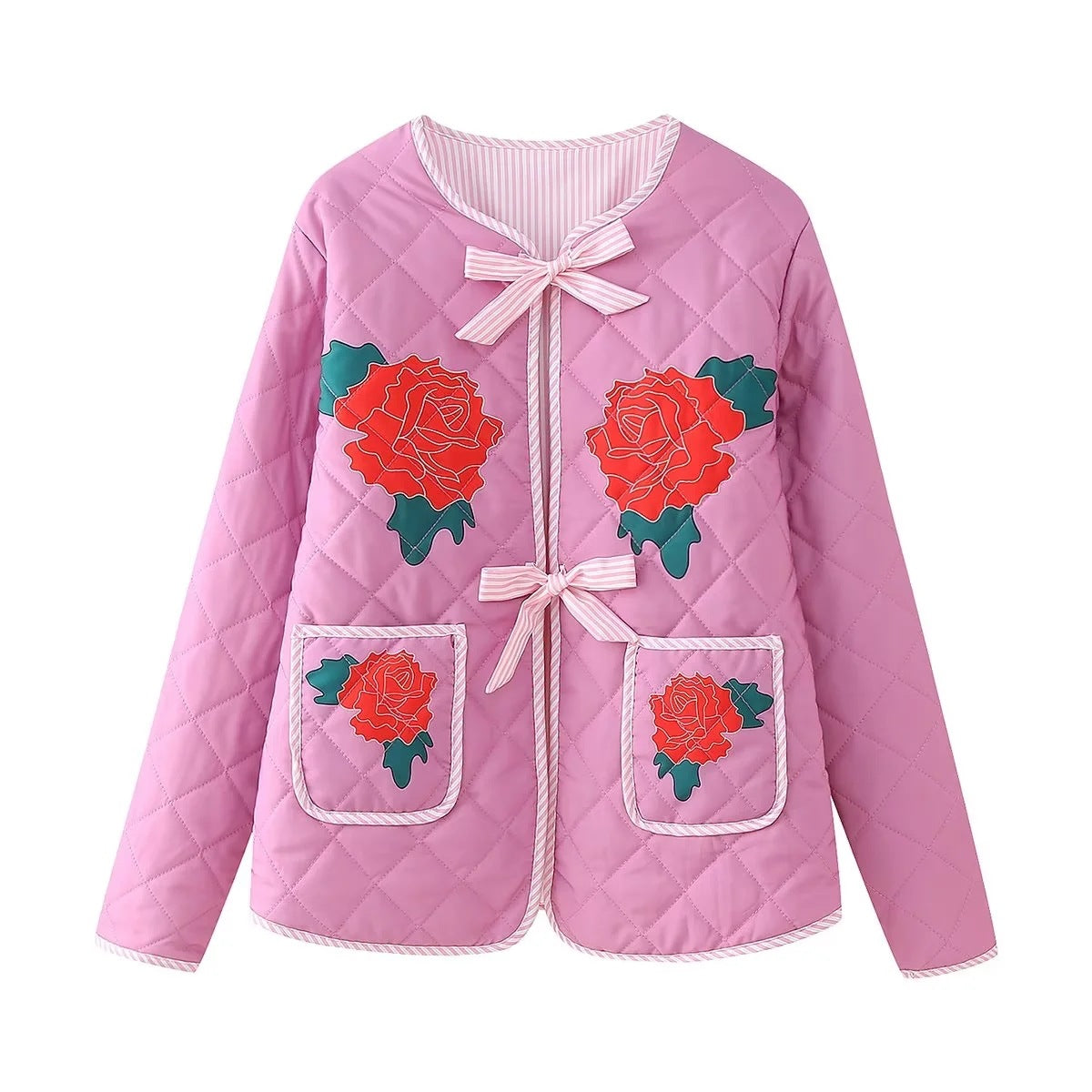 Rose Print Bow Pink Thin Jacket-CALLISTARI