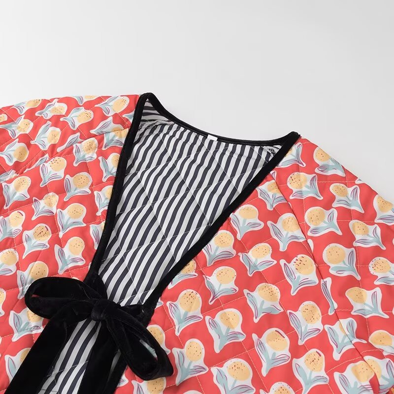 Cute Floral Print Bow Lace-Up Jacket-CALLISTARI