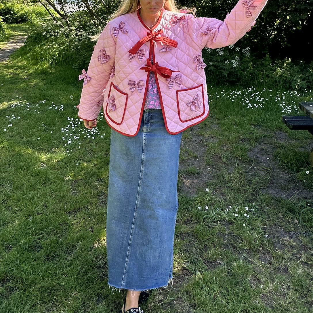 Bow Embroidered Quilted Thin Jacket-CALLISTARI