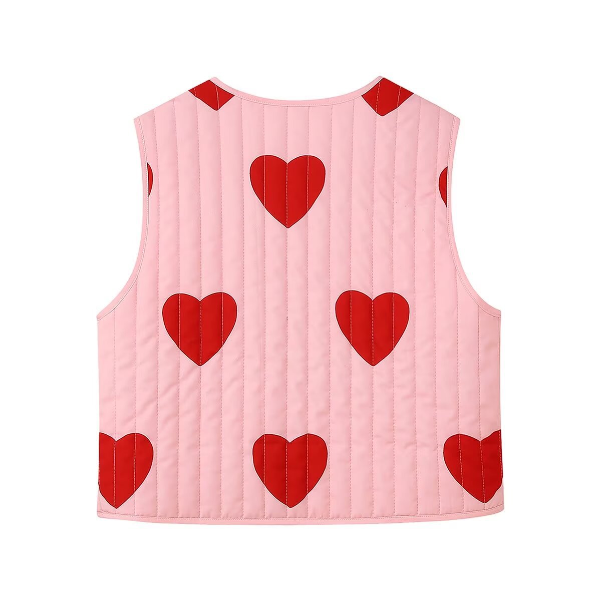 Heart Print Sleeveless Pink Bow V-neck Waistcoat-Massicos